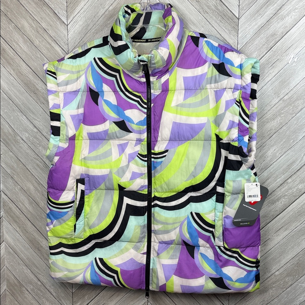 NWT New Free People In A Bubble Printed Puffer Neon Purple Vest Size L - Picture 5 of 13